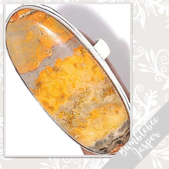 Bumblebee Jasper Large Silver Artisan Ring, Size 8 (Gold / Yellow, Orange, Tan) - Picture 2 of 2